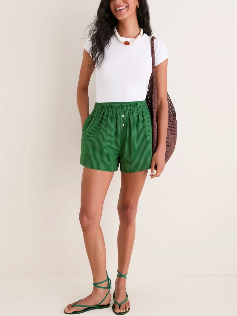 TUCKERNUCK Tonal Green Seersucker Stripe Raven Short Size Medium M $128 Cotton